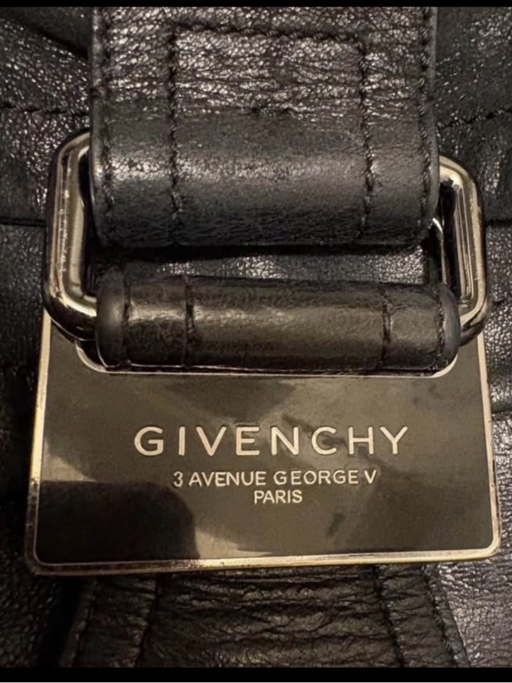 Vintage Givenchy Black Leather Shoulder Bag with Silver Logo Plate